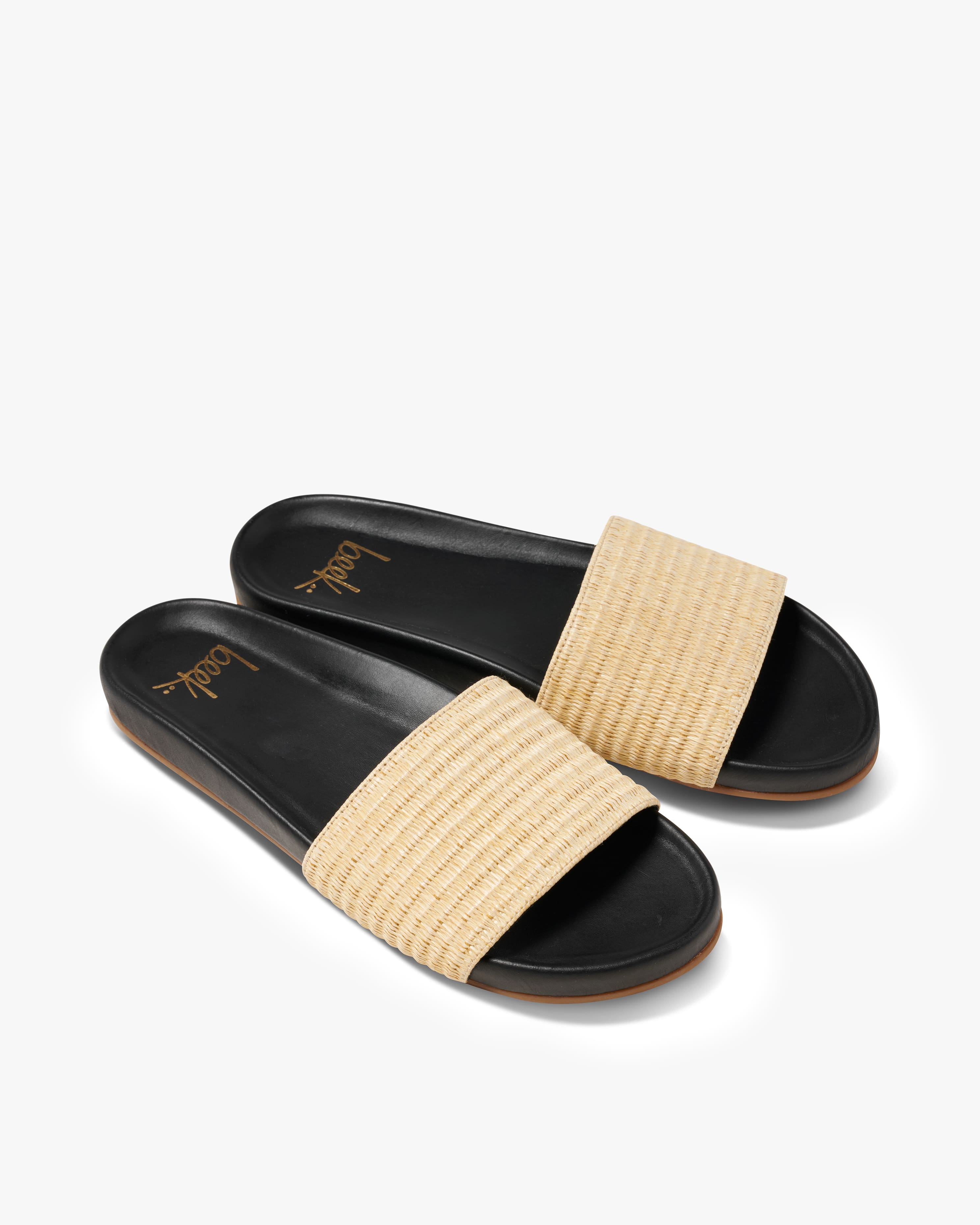 Beek Gallito Raffia slide sandal in black with a woven upper