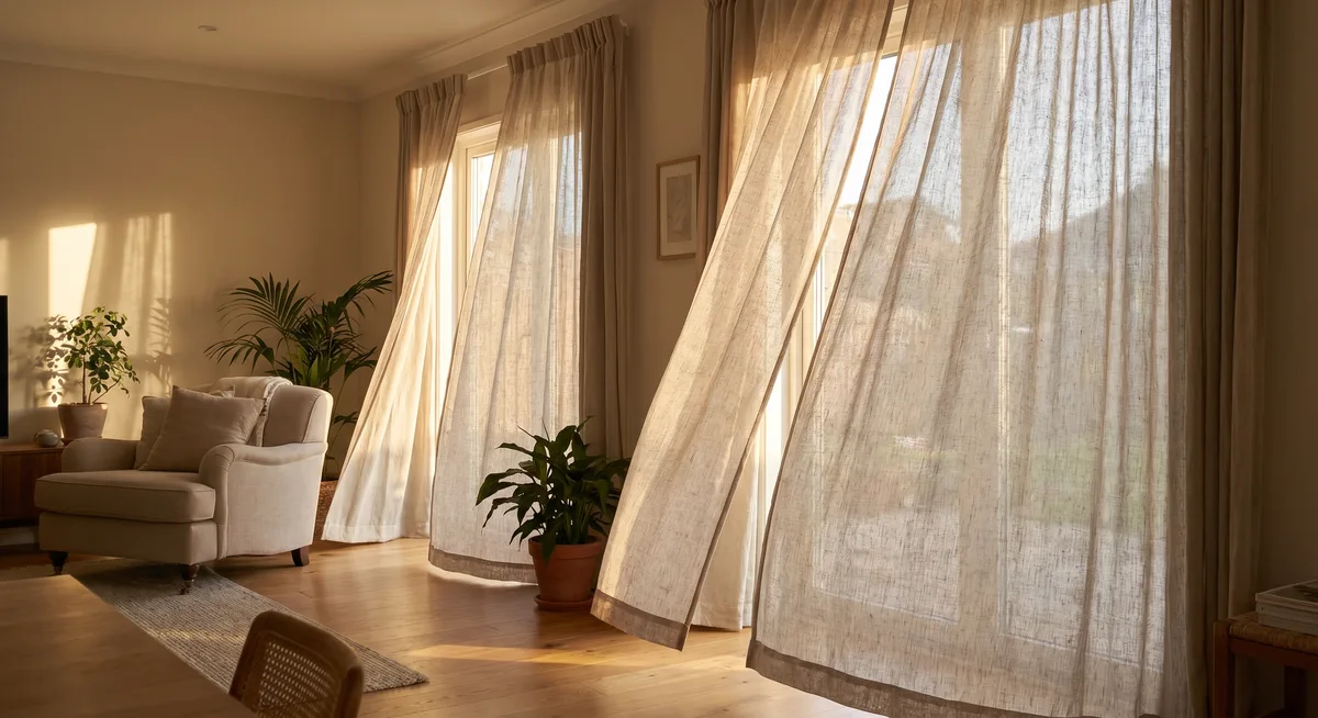 A relaxed lake-inspired room with soft blue, natural wood, pale textiles, and a quietly reflective mood