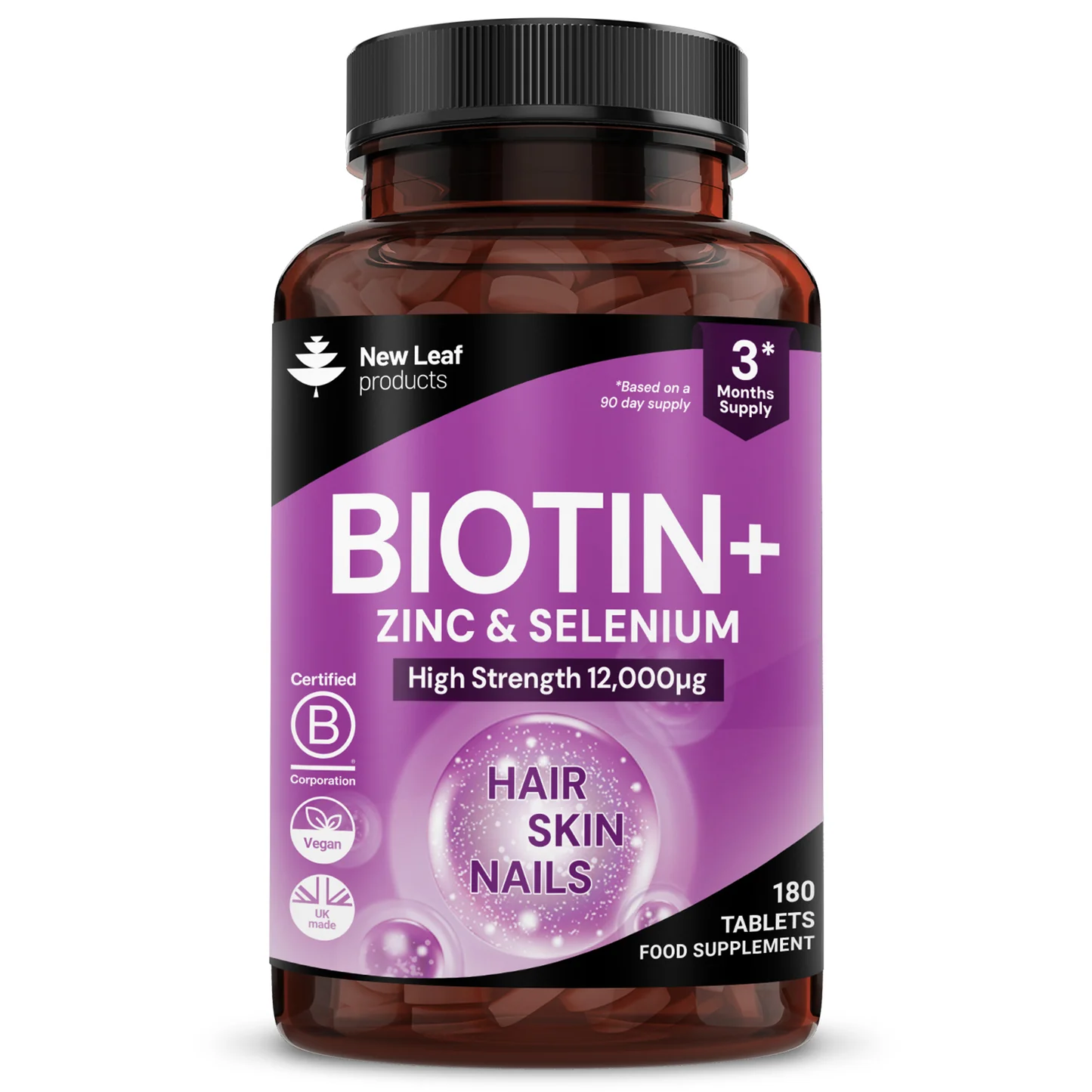 New Leaf Products Biotin Selenium and Zinc 180 Tablets