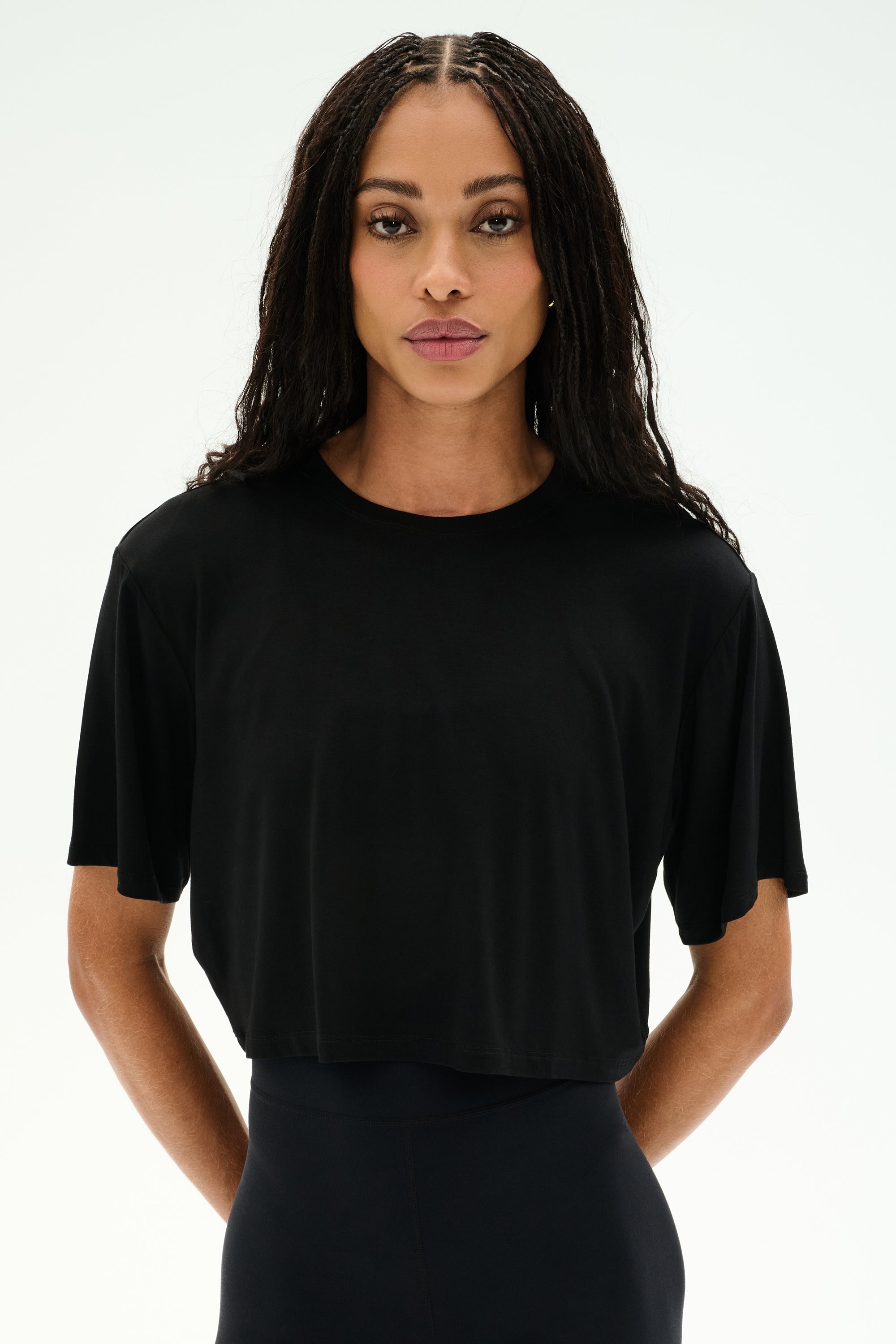 Official SPLITS59 image of the Djuna Oversized Crop Jersey Tee in black